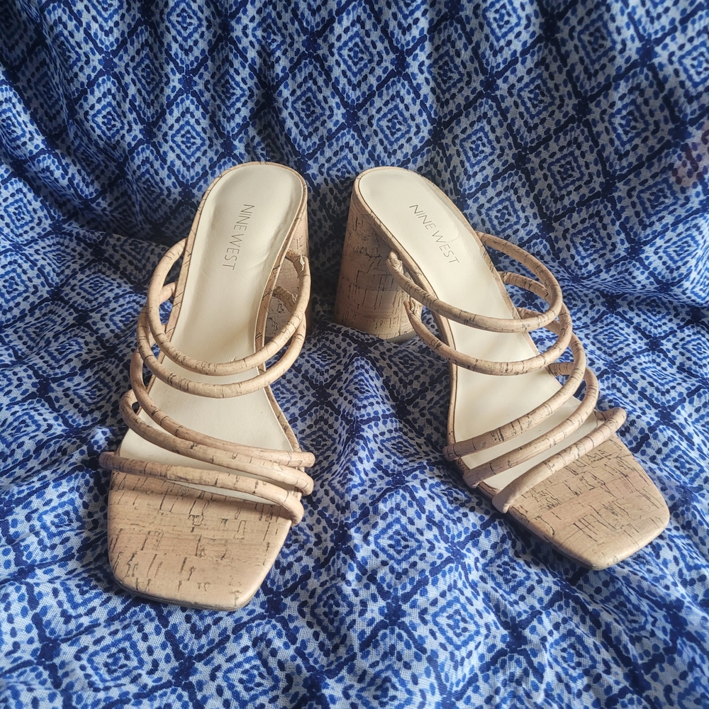 Nine West Tan Cork Strappy Mules